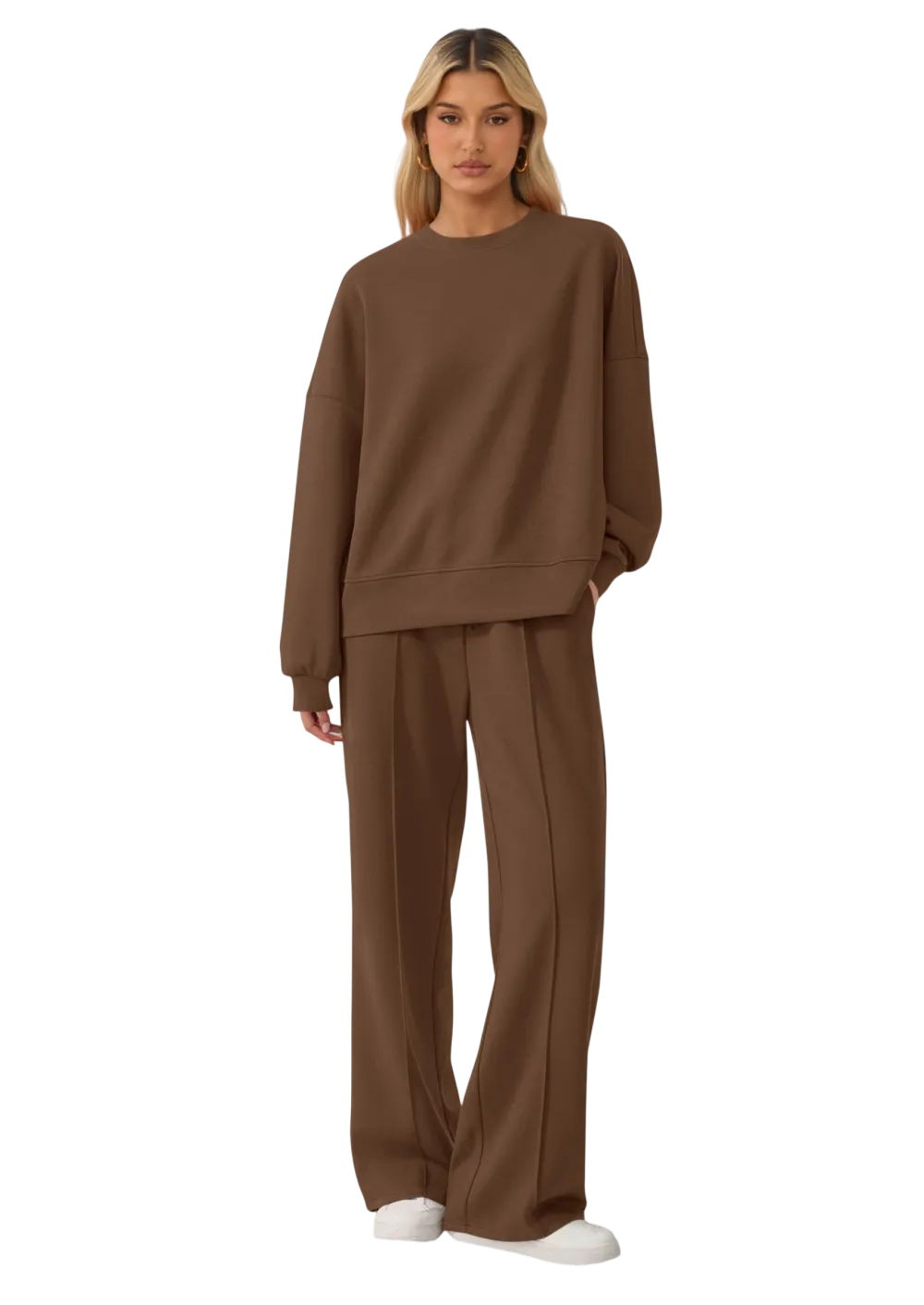 Women's Cozy Round Neck Top & Wide Leg Trousers Two Piece Outfits