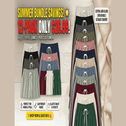 ⏰Hot Sale Women's Loose Wide Leg Track Pants Drawstring Pockets Elastic Waist Capri Hiking Pants