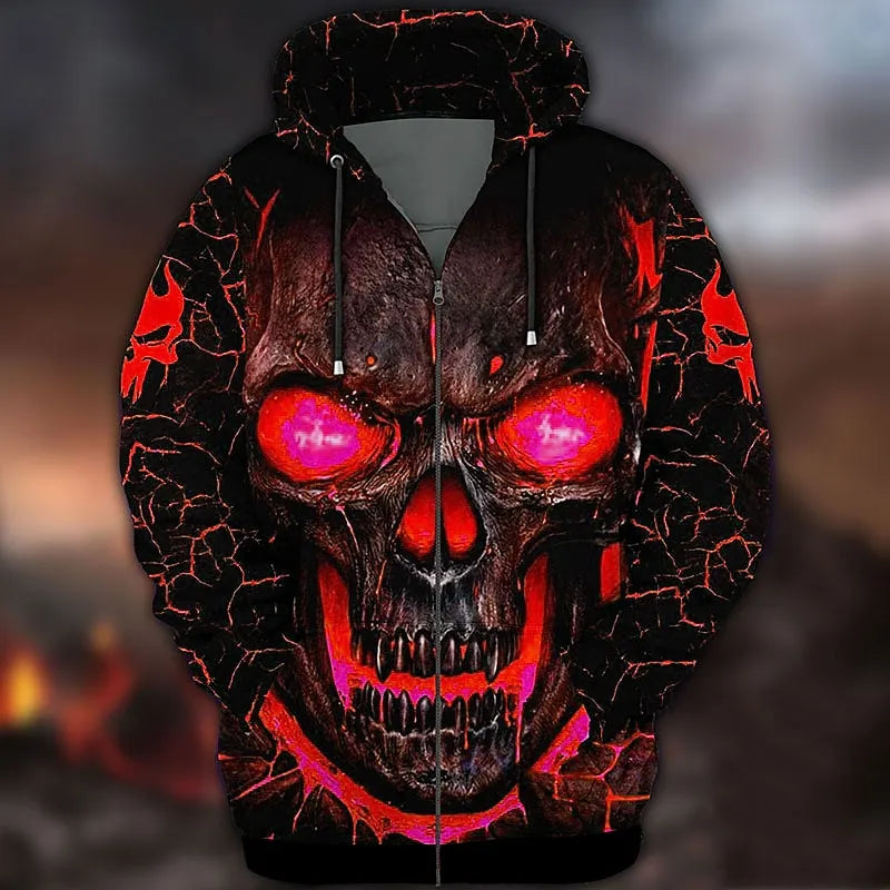 Men's Vintage Scary Face Print Gradient Graphics Halloween Hoodie