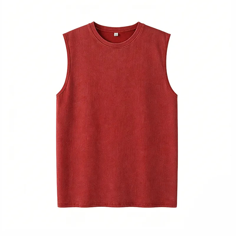 Men’s Vintage Acid-Wash Cotton Sleeveless Tank Top