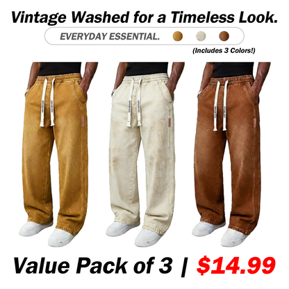🔥Men’s Casual Stretch Vintage Straight-Leg Denim Jeans with Drawstring