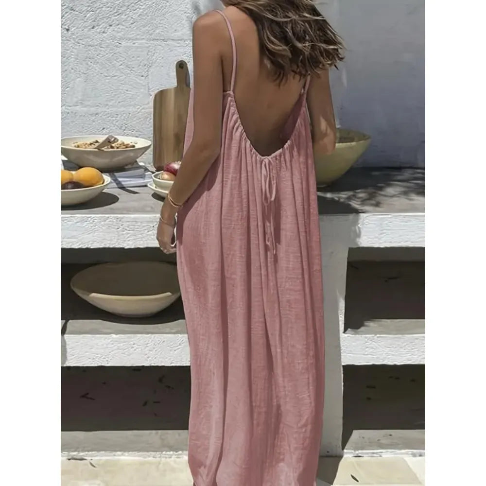 🔥Women's Cotton Linen Backless Loose Dress🔥 10-Piece Pack - Includes All Colors, Only $24