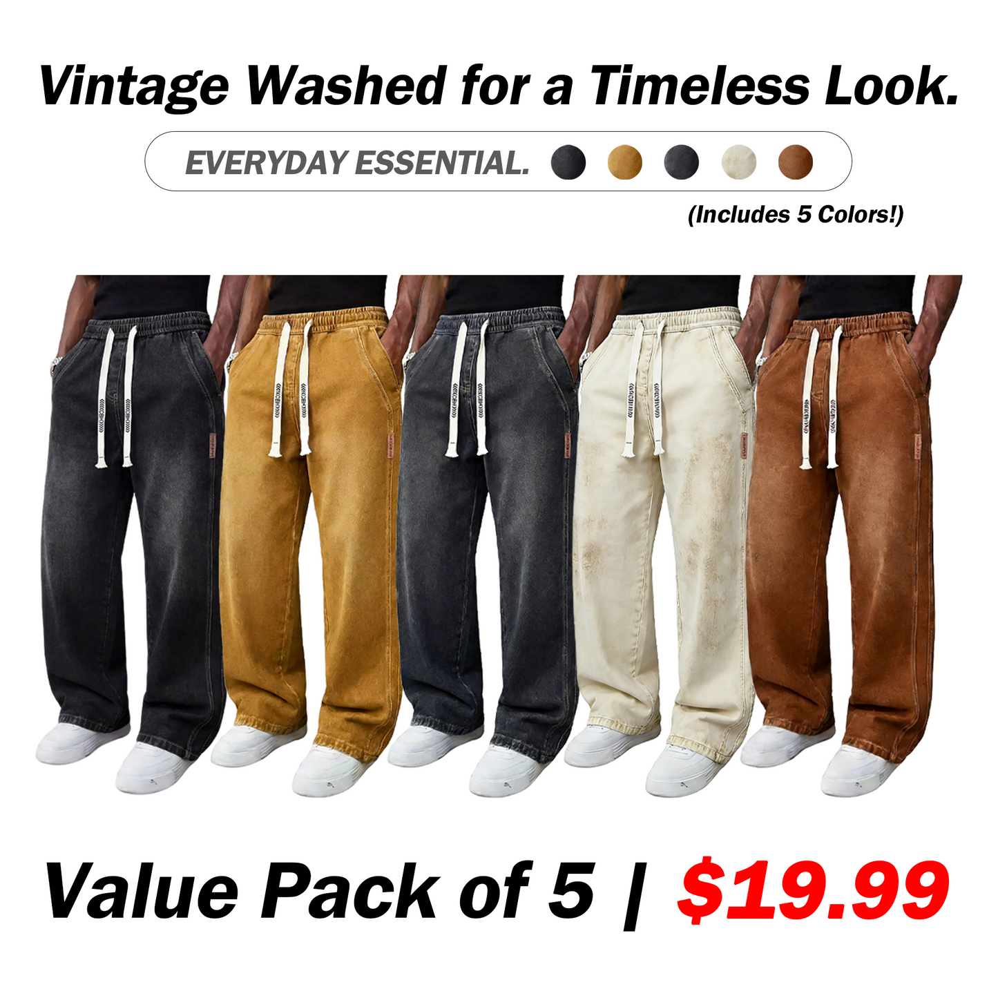 🔥Men’s Casual Stretch Vintage Straight-Leg Denim Jeans with Drawstring