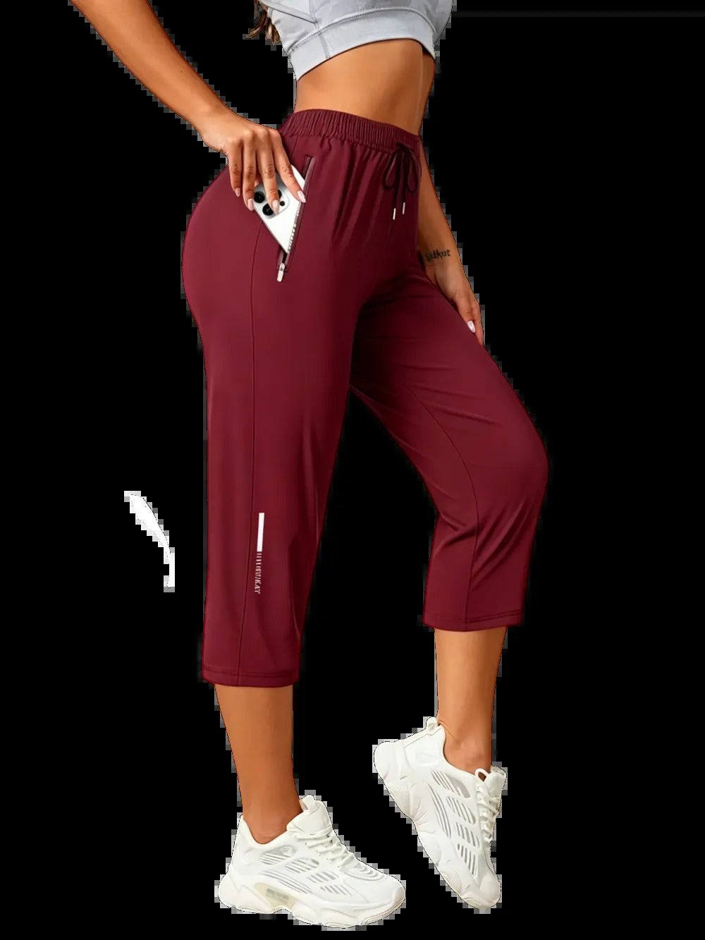 Women's Capris Pants - Loose Fit, Summer Drawstring Waist, Zippered Pockets, Breathable High-Stretch Fabric, Suitable for Everyday Wear