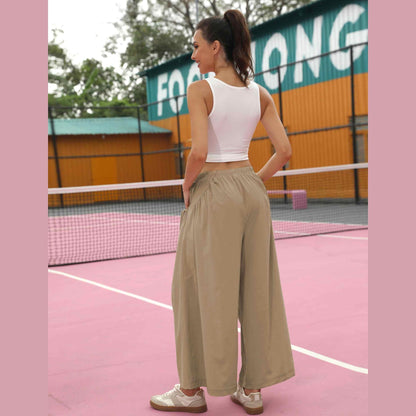 ⏰Hot Sale Women's Loose Wide Leg Track Pants Drawstring Pockets Elastic Waist Capri Hiking Pants
