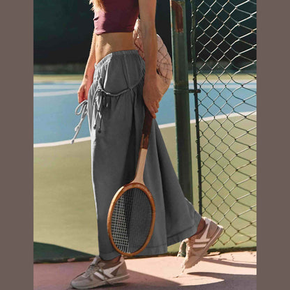 ⏰Hot Sale Women's Loose Wide Leg Track Pants Drawstring Pockets Elastic Waist Capri Hiking Pants