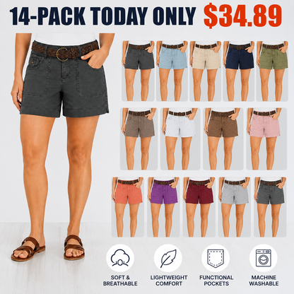 FINAL SALE⚡- 8 PACK Casual Summer Shorts – Split Side Flap Pocket Shorts Without Belt