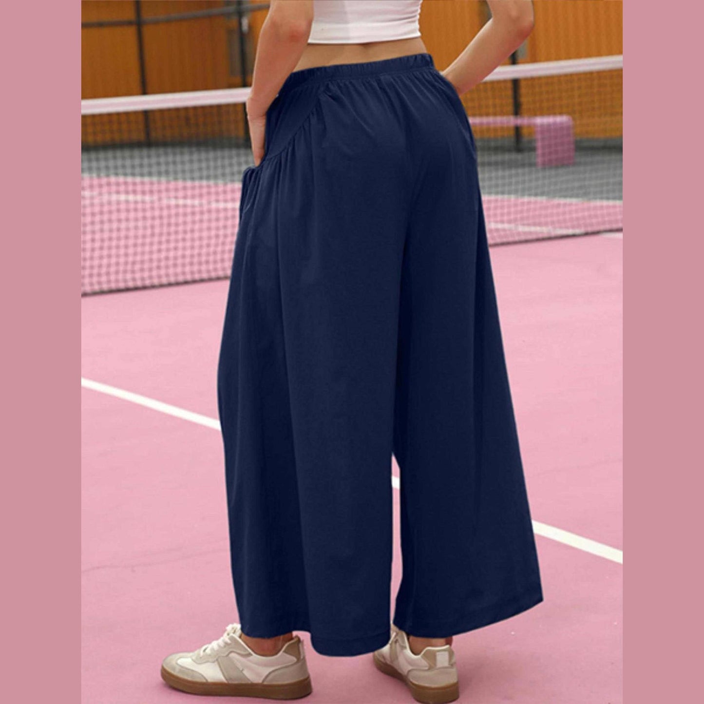 ⏰Hot Sale Women's Loose Wide Leg Track Pants Drawstring Pockets Elastic Waist Capri Hiking Pants