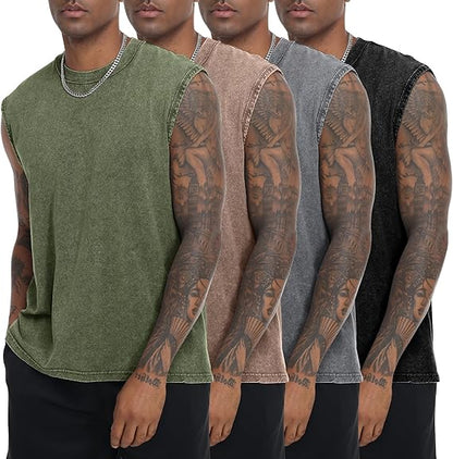 Men’s Vintage Acid-Wash Cotton Sleeveless Tank Top