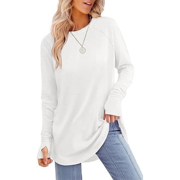 Womens Tunic Tops to Wear with Leggings Long Sleeve Thumb Crew Neck Curved Hem