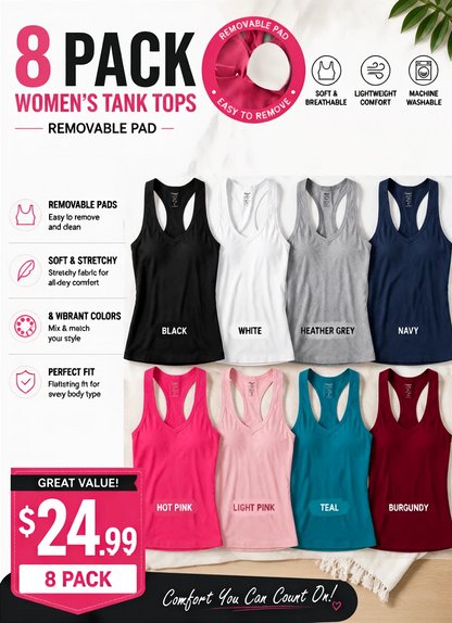 Danysu V Neck Racer Back Tank Top for Women Padded Ribbed Long Tank Fitted Basic Cami Tops