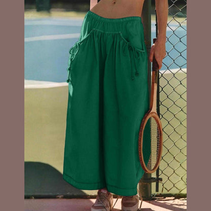 ⏰Hot Sale Women's Loose Wide Leg Track Pants Drawstring Pockets Elastic Waist Capri Hiking Pants