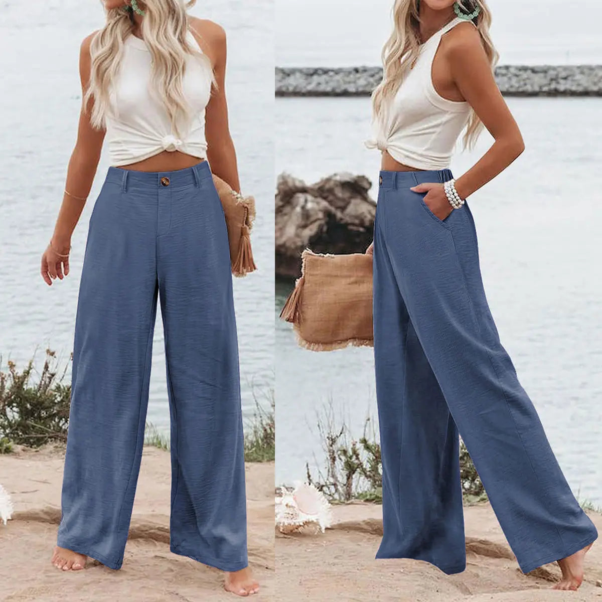 ⚡LAST 2 DAYS⚡- Women’s Casual High Waist Linen Wide Leg Trousers