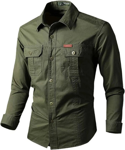Military Cargo Shirts Men Spring Autumn Cotton Casual Slim Fit Tops Outdoor Long Sleeve Tactical Shirt
