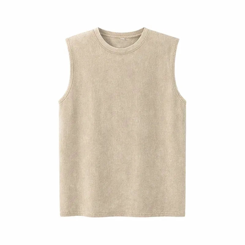 Men’s Vintage Acid-Wash Cotton Sleeveless Tank Top
