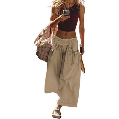 ⏰Hot Sale Women's Loose Wide Leg Track Pants Drawstring Pockets Elastic Waist Capri Hiking Pants