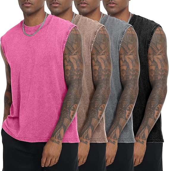 Men’s Vintage Acid-Wash Cotton Sleeveless Tank Top