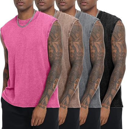 Men’s Vintage Acid-Wash Cotton Sleeveless Tank Top