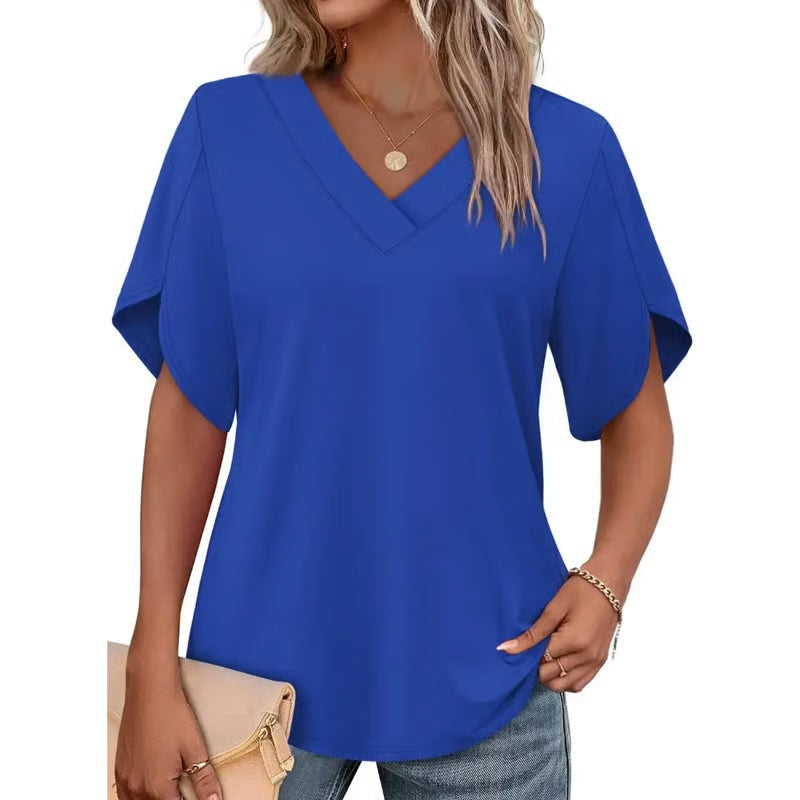 WIHOLL FASHION Womens Summer Tops Short Petal Sleeve Shirts Fashion V Neck Outfits Clothes