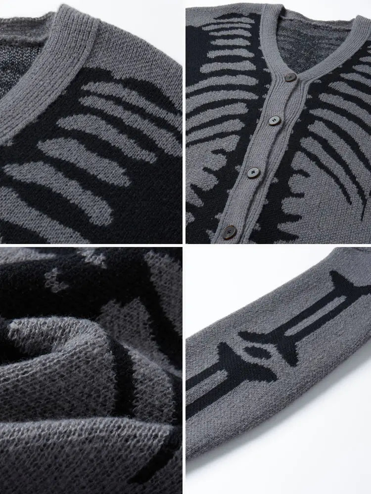 🎃Bestseller unisex Halloween knit cardigan. Skeleton print, button‐front V‐neck loose fit. Soft for spooky season & daily fall wear, multiple sizes available.🔥