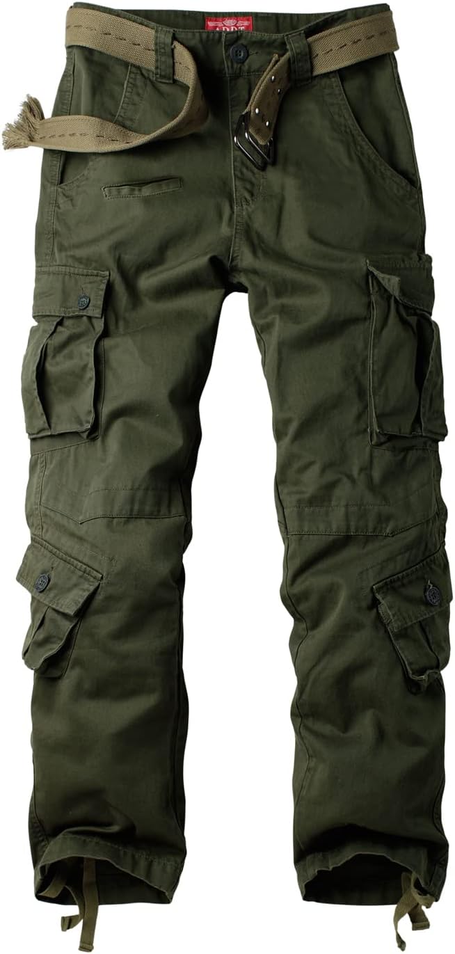 Men's Cargo Pants Casual Tactical Military Pants, Classic Twill Relaxed Fit Work Camo Pants with 9 Pockets No Belt