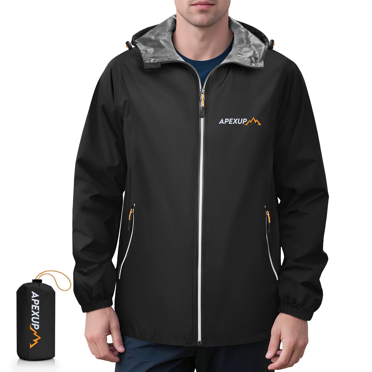 Men Waterproof Raincoat Windbreaker Lightweight Packable Rain Jacket