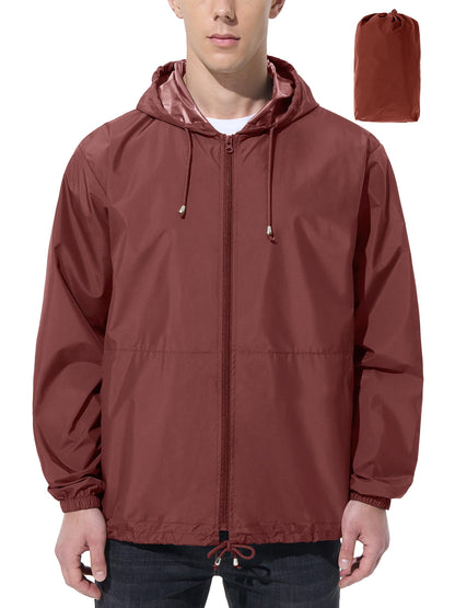 Men Waterproof Raincoat Windbreaker Lightweight Packable Rain Jacket