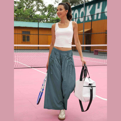 ⏰Hot Sale Women's Loose Wide Leg Track Pants Drawstring Pockets Elastic Waist Capri Hiking Pants
