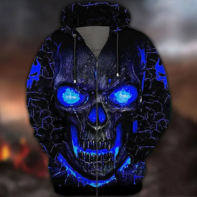 Men's Vintage Scary Face Print Gradient Graphics Halloween Hoodie
