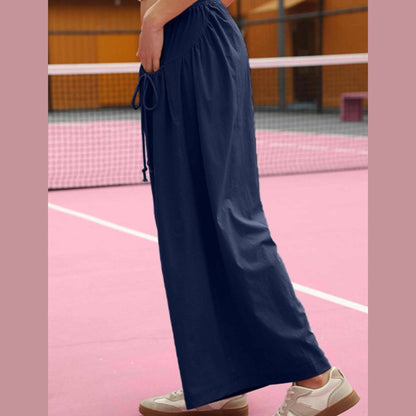 ⏰Hot Sale Women's Loose Wide Leg Track Pants Drawstring Pockets Elastic Waist Capri Hiking Pants
