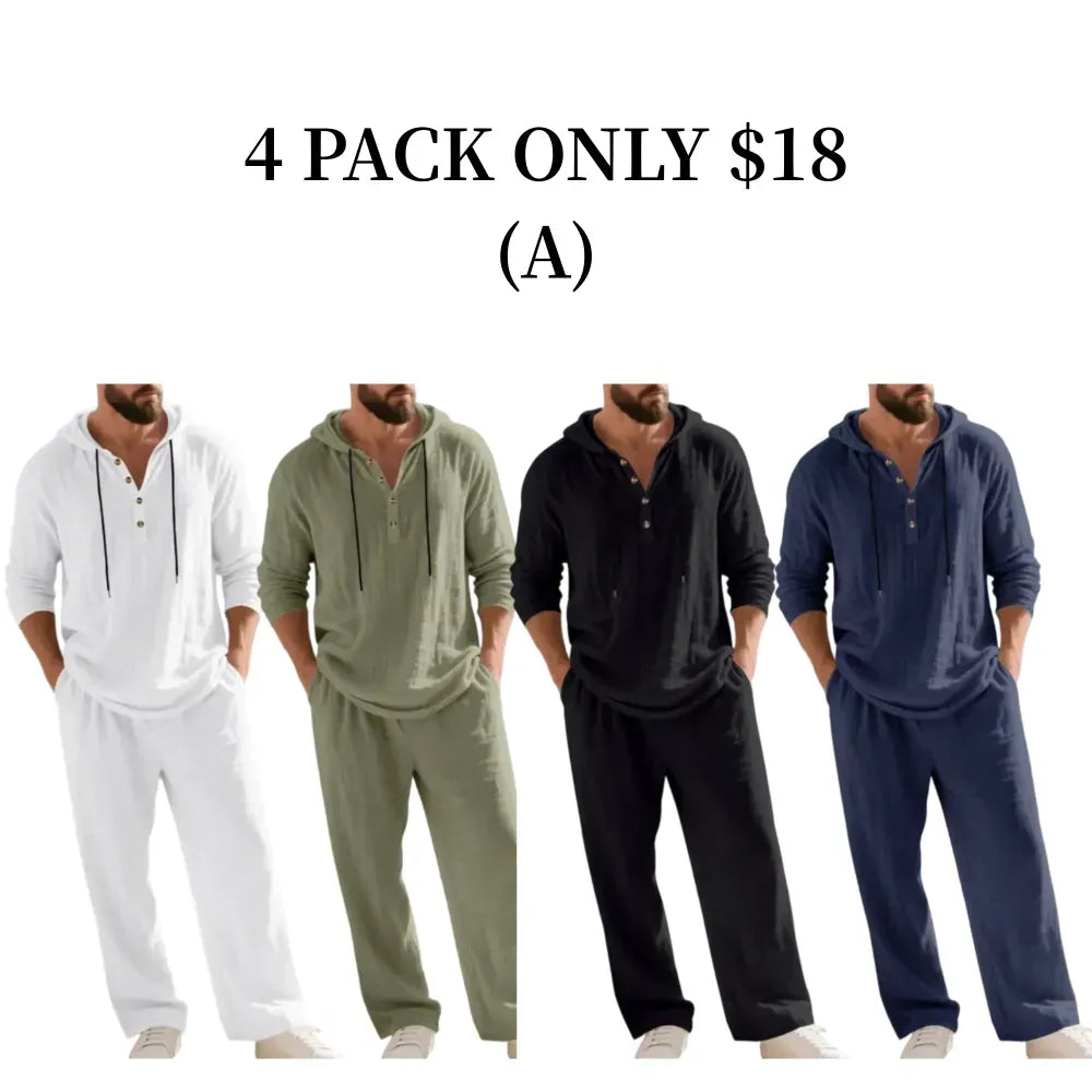 ⚡24-HOUR FLASH SALE 🔥Linen Men's Hooded Casual Loose Top & Pants 2-Piece Set