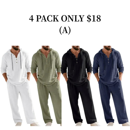⚡24-HOUR FLASH SALE 🔥Linen Men's Hooded Casual Loose Top & Pants 2-Piece Set