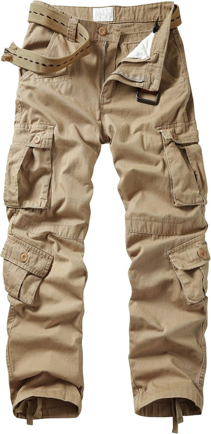 Men's Cargo Pants Casual Tactical Military Pants, Classic Twill Relaxed Fit Work Camo Pants with 9 Pockets No Belt