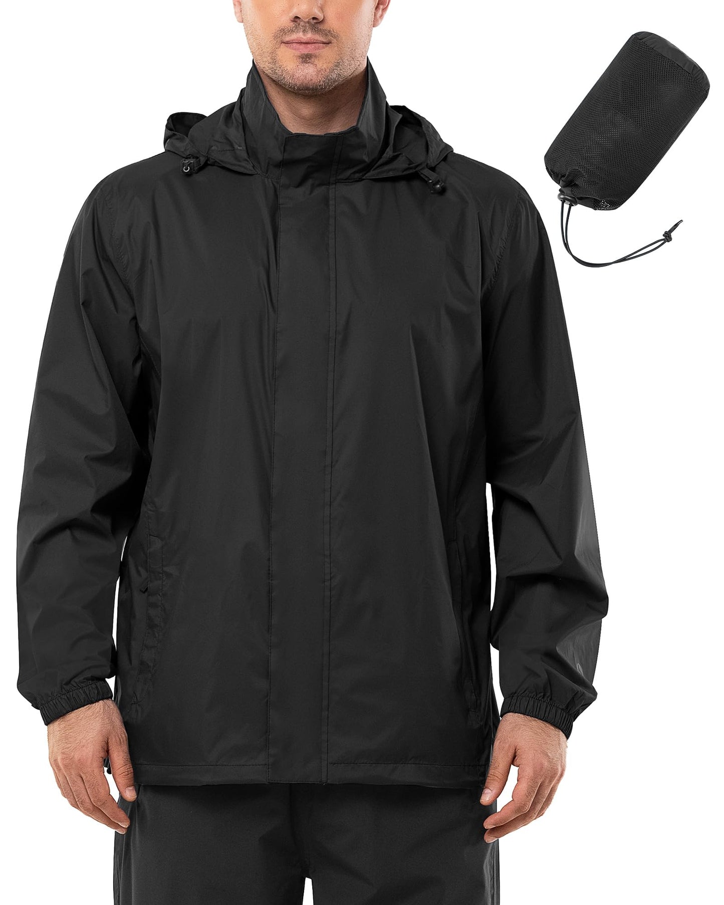 Men Waterproof Raincoat Windbreaker Lightweight Packable Rain Jacket