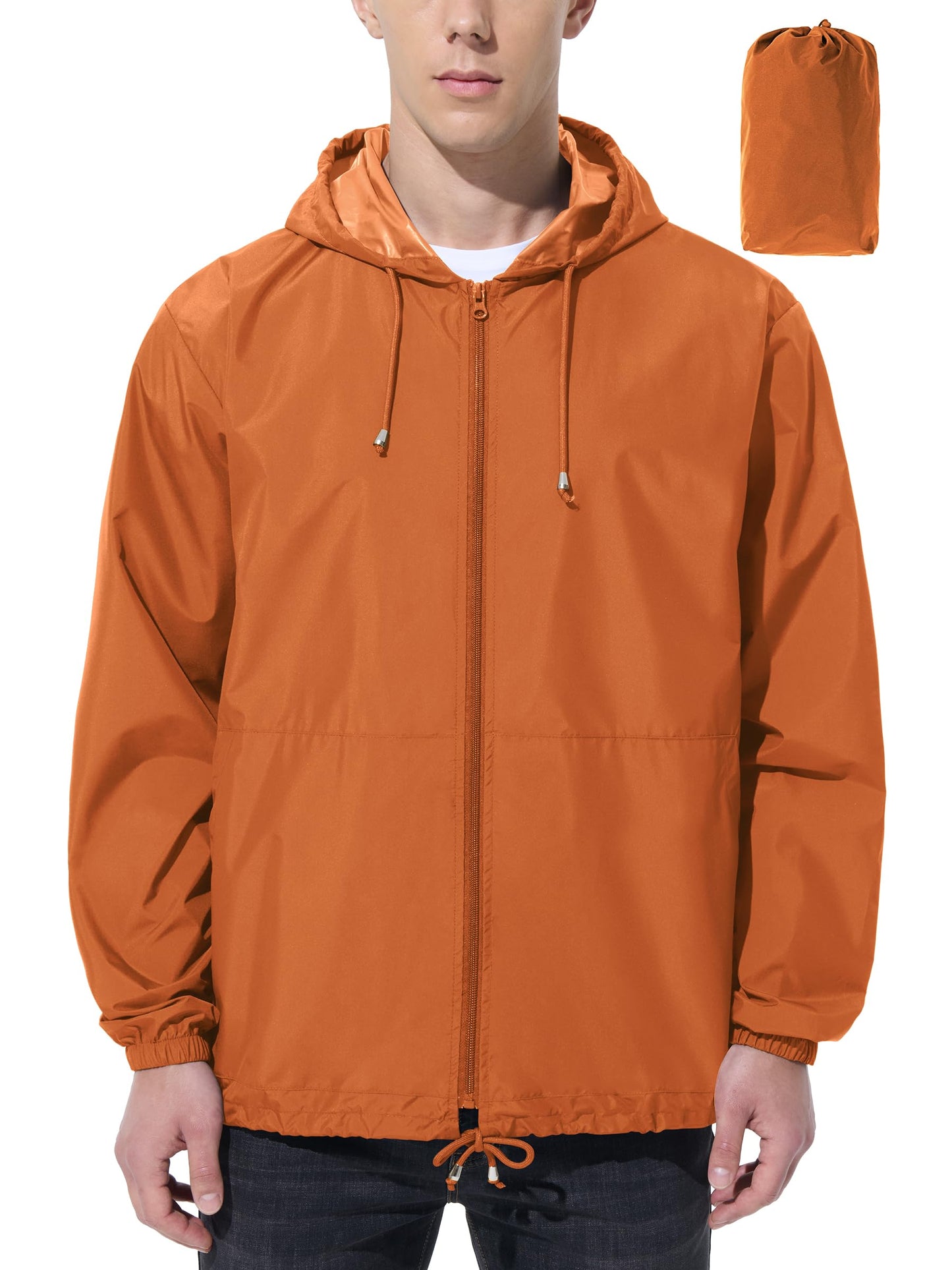 Men Waterproof Raincoat Windbreaker Lightweight Packable Rain Jacket