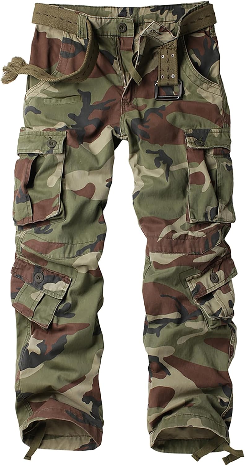 Men's Cargo Pants Casual Tactical Military Pants, Classic Twill Relaxed Fit Work Camo Pants with 9 Pockets No Belt