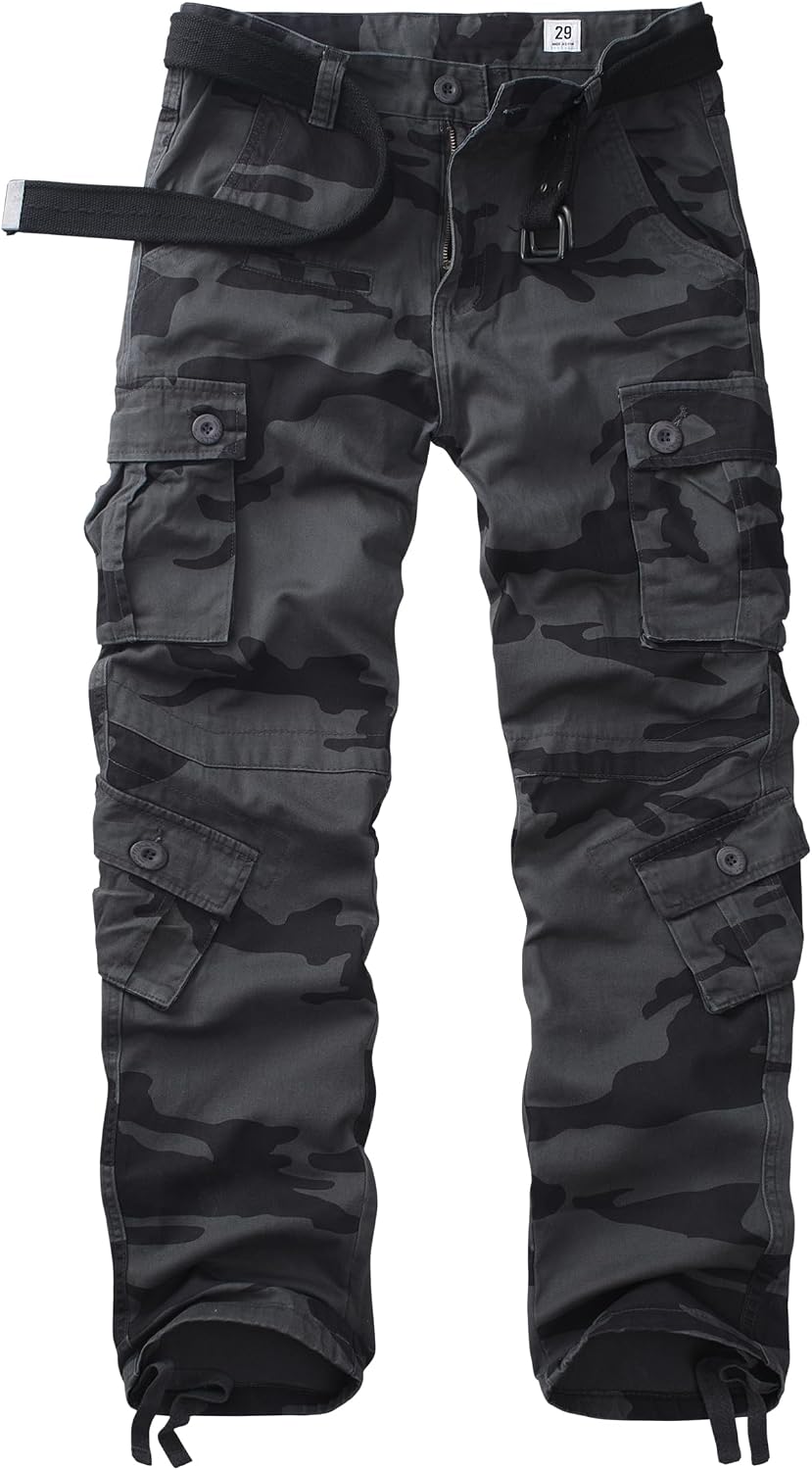 Men's Cargo Pants Casual Tactical Military Pants, Classic Twill Relaxed Fit Work Camo Pants with 9 Pockets No Belt