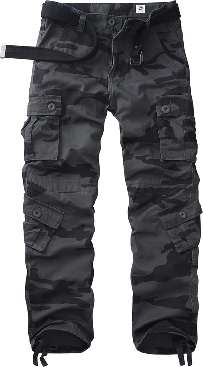 Men's Cargo Pants Casual Tactical Military Pants, Classic Twill Relaxed Fit Work Camo Pants with 9 Pockets No Belt