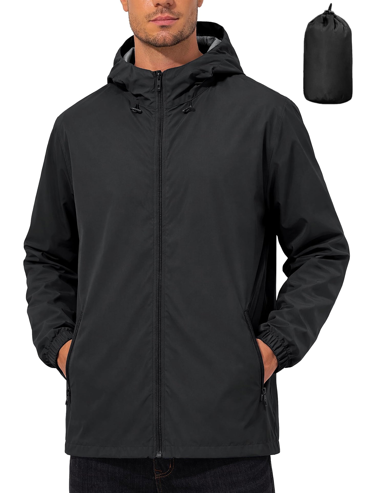 Men Waterproof Raincoat Windbreaker Lightweight Packable Rain Jacket