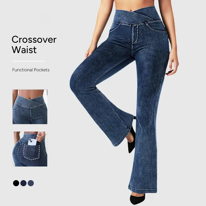 Women's Crossover High-Waisted Stretch Jeans