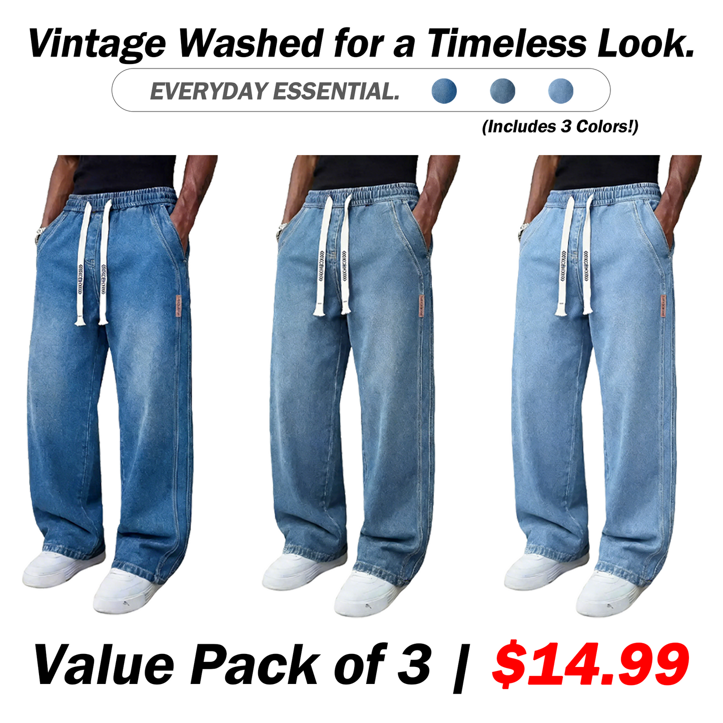 🔥Men’s Casual Stretch Vintage Straight-Leg Denim Jeans with Drawstring