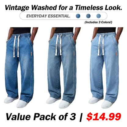 🔥Men’s Casual Stretch Vintage Straight-Leg Denim Jeans with Drawstring