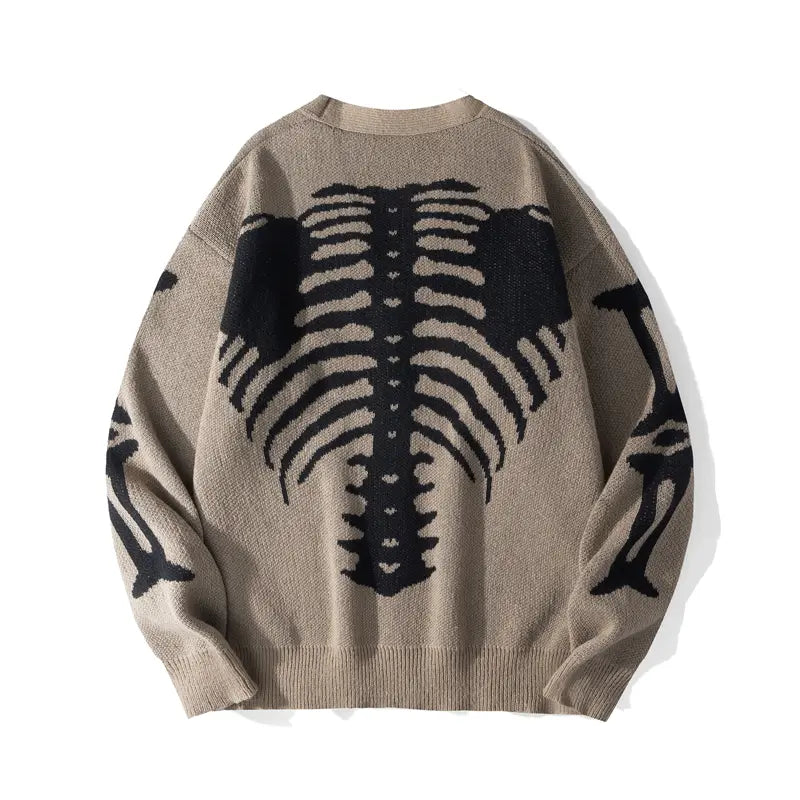 🎃Bestseller unisex Halloween knit cardigan. Skeleton print, button‐front V‐neck loose fit. Soft for spooky season & daily fall wear, multiple sizes available.🔥