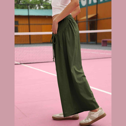 ⏰Hot Sale Women's Loose Wide Leg Track Pants Drawstring Pockets Elastic Waist Capri Hiking Pants
