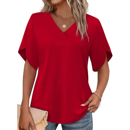 WIHOLL FASHION Womens Summer Tops Short Petal Sleeve Shirts Fashion V Neck Outfits Clothes