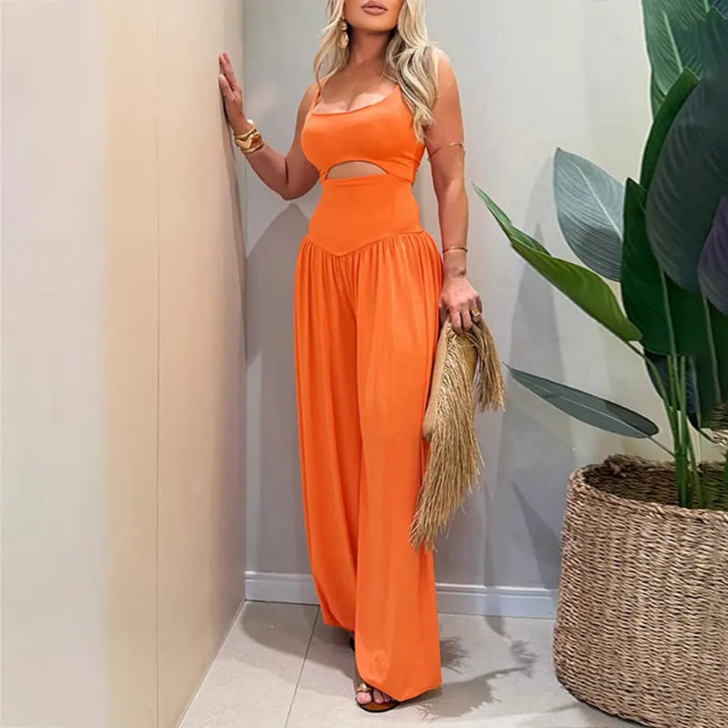 Women’s Backless Cut-Out Cami Jumpsuit with Pockets