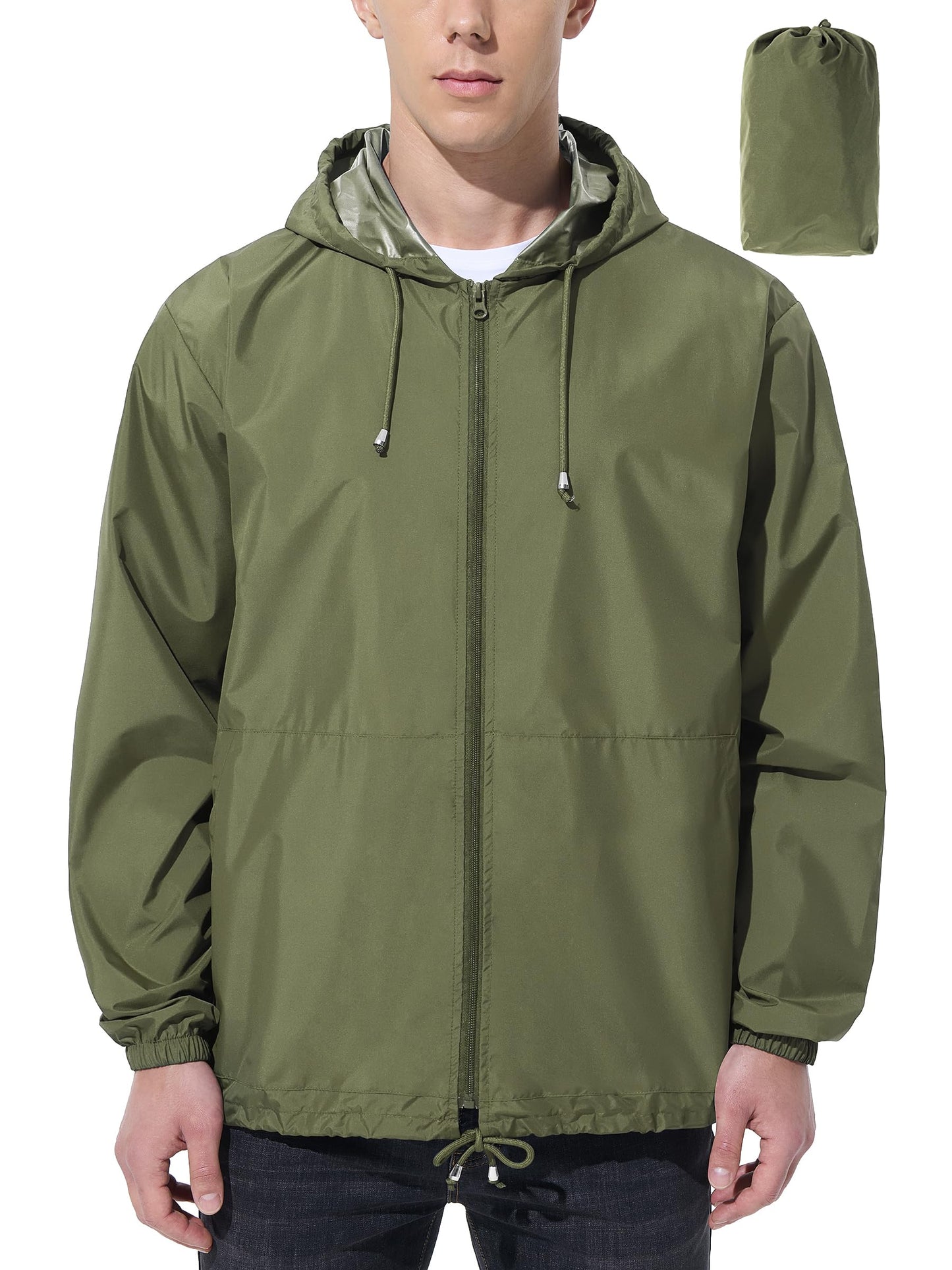 Men Waterproof Raincoat Windbreaker Lightweight Packable Rain Jacket