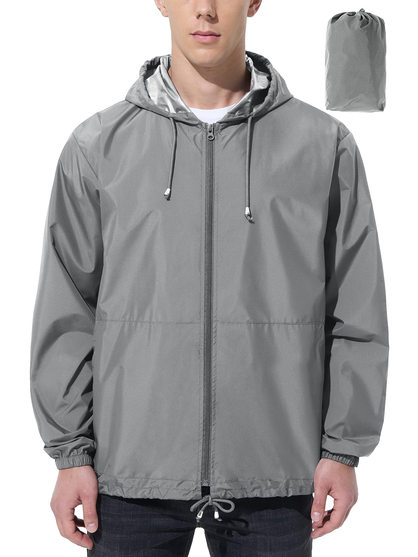 Men Waterproof Raincoat Windbreaker Lightweight Packable Rain Jacket