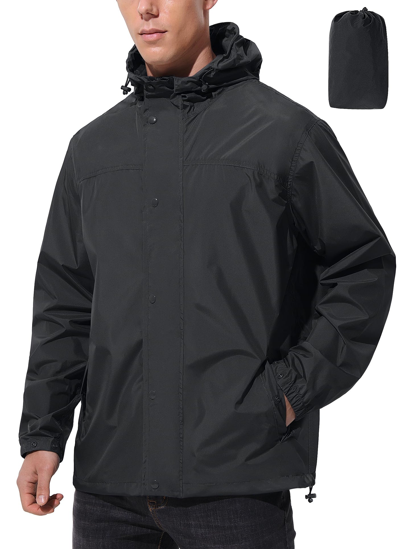 Men Waterproof Raincoat Windbreaker Lightweight Packable Rain Jacket