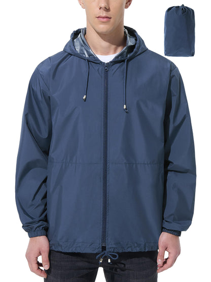 Men Waterproof Raincoat Windbreaker Lightweight Packable Rain Jacket